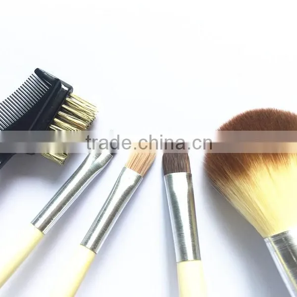 5pcs Canvas Bag Bamboo Handle Cosmetic Makeup Brush Set for Girls photo-4