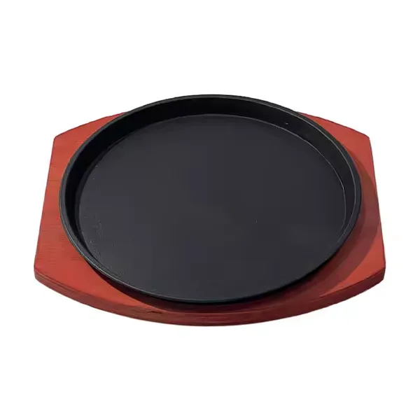 High Quality Cooking Cookware Round 19/21/23/25/27/29 cm Cast Iron Steak Plate Sizzling Grill Pan Wooden Tray Set