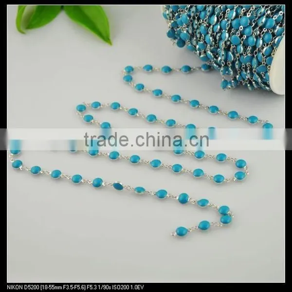 LFD-0023C ~ Wholesale Blue Color Rosary Style Chains 6MM Wire Wrapped Beaded Chain Jewelry Making photo-4