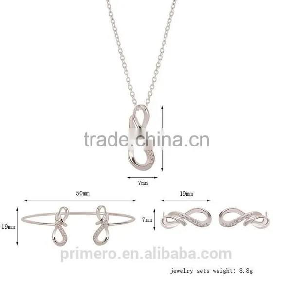 Fashion 18K White Plated Infinity Rhinestone Earrings Necklace Bracelet Set Jewelry photo-3