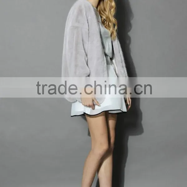 2016 Hot Selling Grey Color Long Rabbit Fur Coat Made in China Quality Choice photo-5
