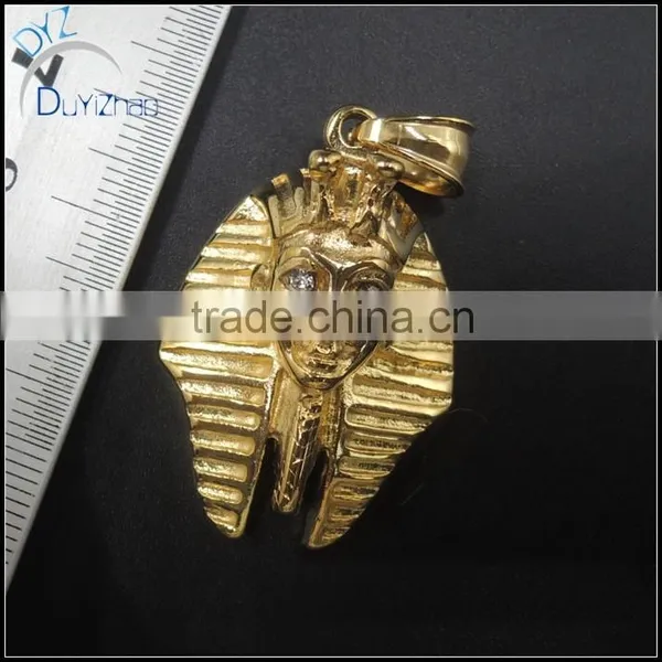 Stainless Steel Gold Plated Pharaoh Big Pendant Cuban Necklace Chain photo-3