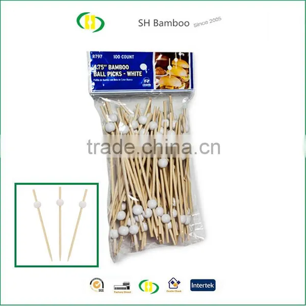 4.75" WHITE BAMBOO BALL PICKS
