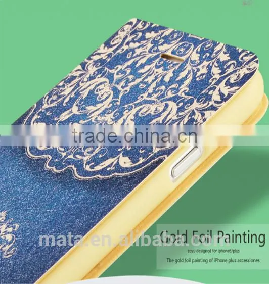 Glod Foil Painting Ultra Thin Breathable Leather Case For Iphone 6 photo-4