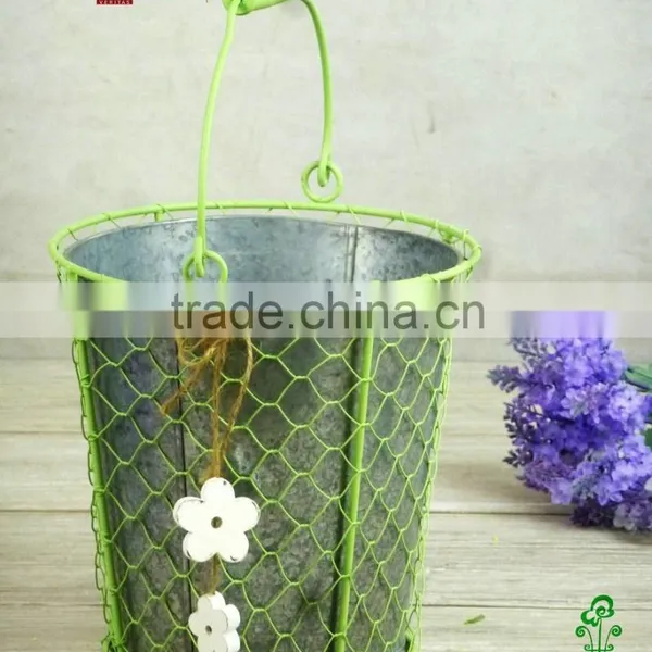 Round Barrel Decorative Green Metal Planters photo-4