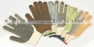 Bleach White Poly Cotton Gloves With One Side PVC Dots
