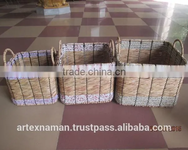 Rectangular Water Hyacinth Basket/Storage Basket With 2 Handle /Made in Vietnam Set of 3 photo-3