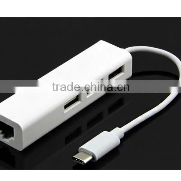 USB-C to 3-Port USB 3.0 Hub With Ethernet Adapter for USB Type-C Device photo-2