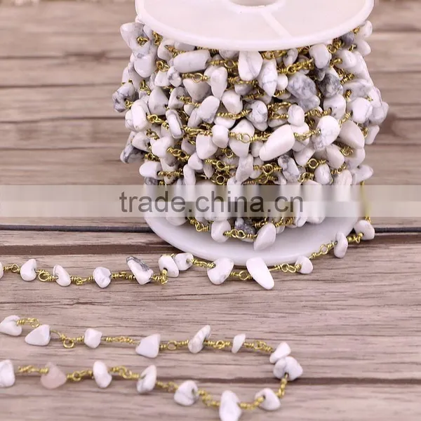 New Bronze Plated Brass Hand Wired White Howlite Turquoise Stone Nugget Chips Beads Link Rosary Chains Jewelry Findings photo-2