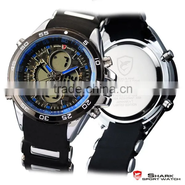 SHARK Men's Date Day Alarm LCD Sports Quartz Rubber Army Wrist Watch photo-5