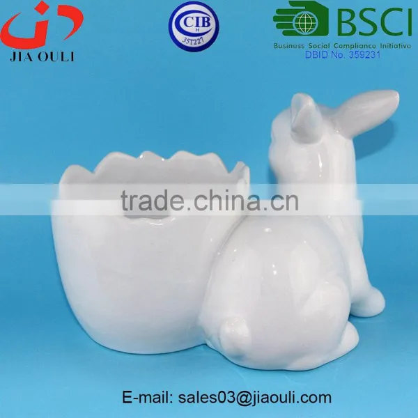 BSCI Audit Factory White Ceramic Easter Bunny Rabbit Planter, Animal Flower Planters photo-3