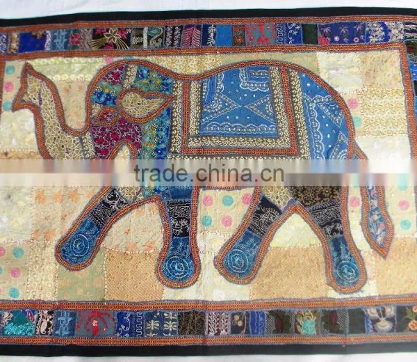 Indian Droplet Style Hanging Tapestry - Indian Antique Style Fabric Wall Decor Tapestry With Elephant Figure photo-4