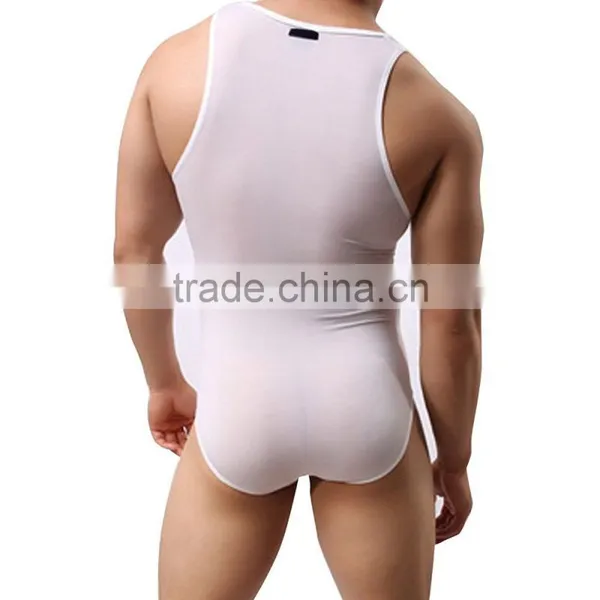 Mens Jumpsuit Leotard Nylon Spandex Soft Smooth Round Neck Sleeveless Work Out Swimsuit Gym Fitness Latex Bodysuits For Men photo-6