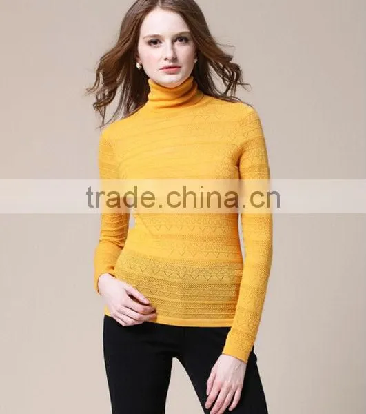 OEM Ladies Fashion Long Sleeve High-neck Solid Vantage Woman Slim Pullover Sweater