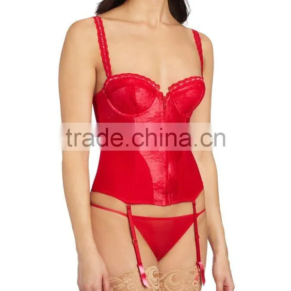Keepable Open Bust Front Zip Corset With Boning And G-String Lingerie Set photo-2