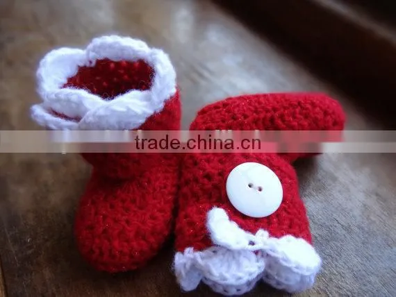 Wholesale Christmas Clothing Knitting Wool Baby Hat Bright Red Trimmed in White Shoes Baby Knitting Clothes photo-5