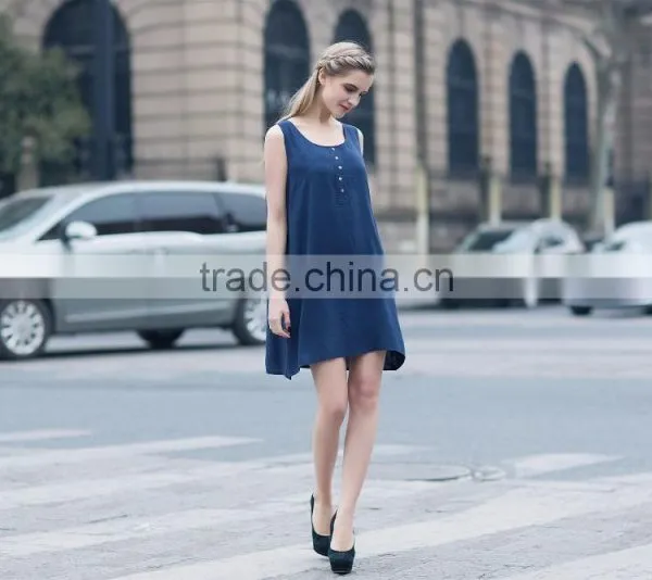 Breathable Ladies's Loose Style Dress for Summer Fashion Scoop Neck Dress Sleeveless Dress Casual Skirt photo-2