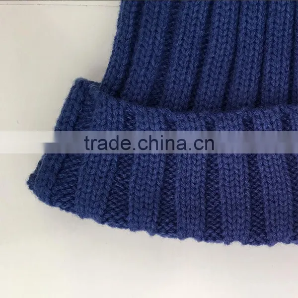 Myfur Royal Blue Classic Style Winter Knit Hat With Fox Fur Pom Pom photo-4