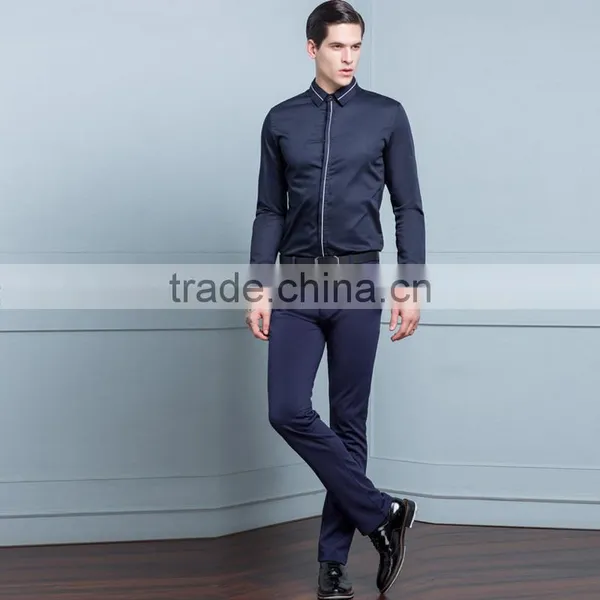 New Design Navy Colour Italian Shirt Men Long Sleeve 2016 photo-4