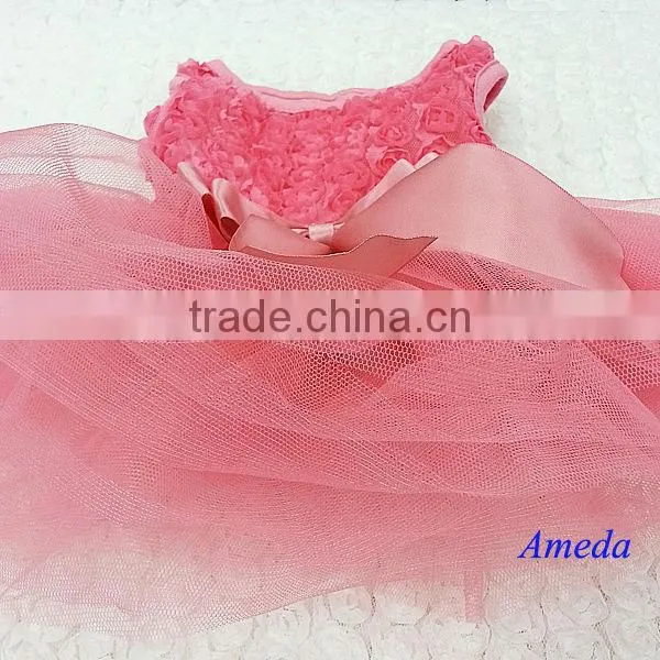 Coral Pink Rosettes Elegant Rose Wedding Tutu Small Dog Clothes Party Dress XS-L photo-2