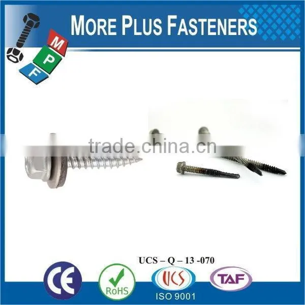Taiwan #12-14 x 1-1/4" Hex Unslotted HWH Epoxy #3 410 Stainless Steel Bonded Sealing Washer Tek Self-Drilling Screw photo-5