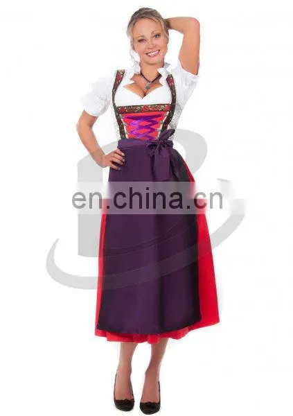 Classical Women Long Dirndl Dress Short Sleeve Maid Dress Long Three Piece Dress for Bavaria Party (Oktoberfest Garments) photo-2