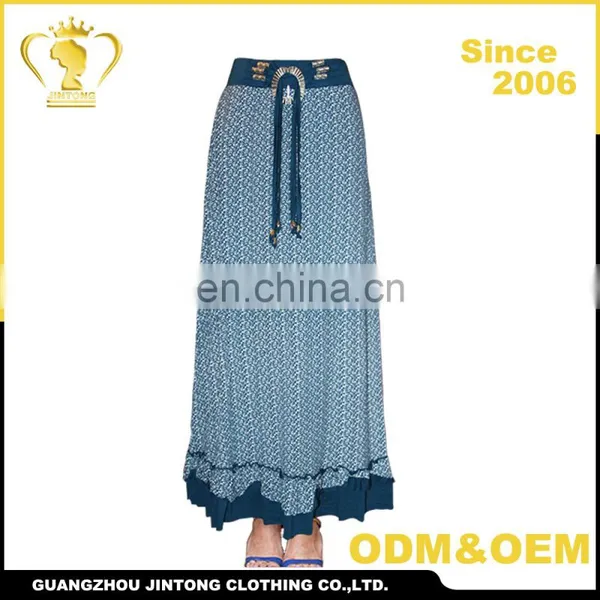 New Summer Beautiful Midi Casual Blue Printed Cotton Women African Bollywood Skirts