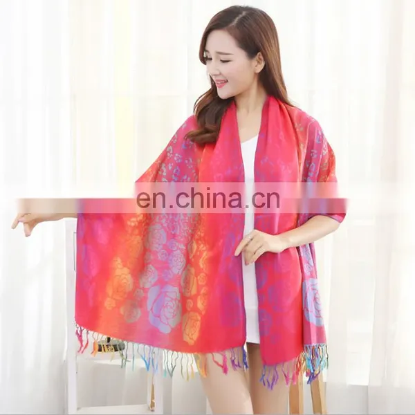 100% Cotton Jacquard Leopard Spots&Rose 7 Colour Series Rainbow Colorful Large Shawl photo-3
