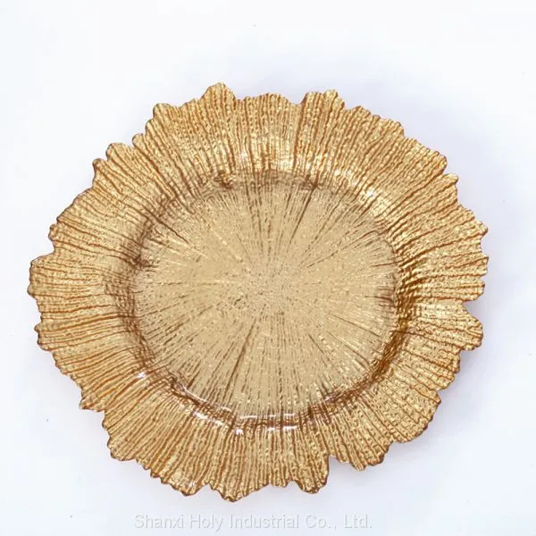 Elegant Gold Dinner Charger Plates Factory Wholesale 13inch Glass Plates for Decoration or Wedding photo-2