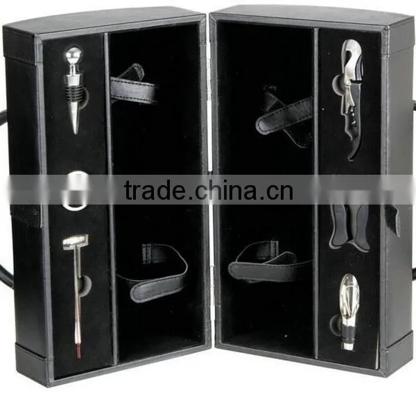 Double Bottle Travel Wine Carrier, Black Leather Wine Bottle Case,travel Leather Wine Case photo-3