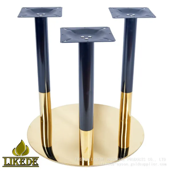 Newest High Quality Shiny Gold Black Big Large Heavy Duty 3 Pillars Columns Stainless Steel Table Base