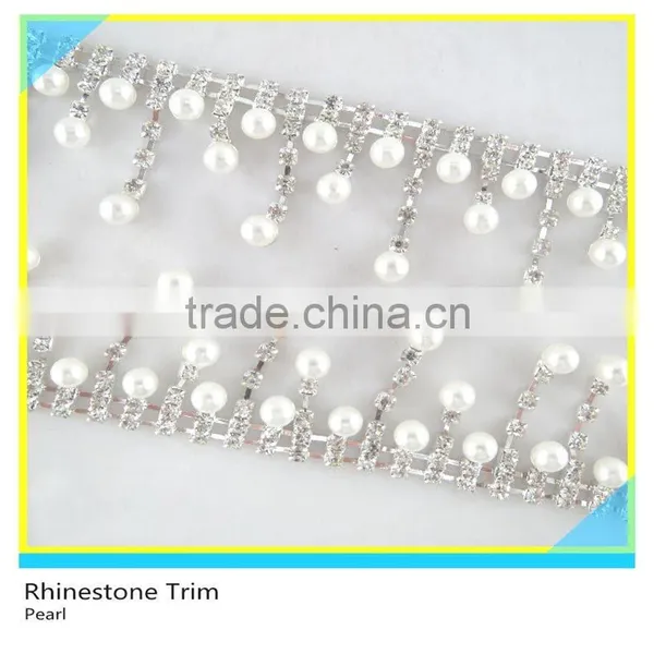 Pretty 888 Crystal Rhinestone Mix Pearl Bead Mesh Trim For Necklace photo-2