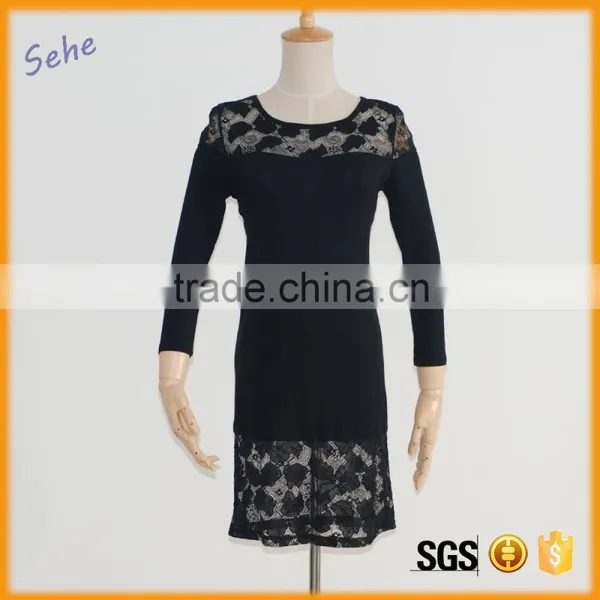 Autumn Fall Dress Woman Trendy Cotton Dress With Lace Joining Together Supplier's Choice