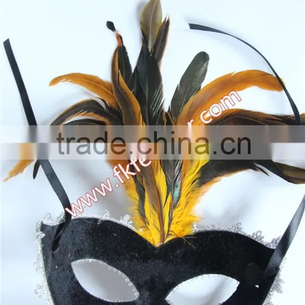 Gold Feather Mardi Gras Masquerade Birthday Party Mask With Cock Feather Mask photo-5