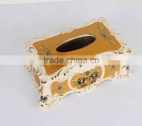 2016 High Quality Ceramic Tissue Paper Box With Gold Painted Tissue Box Design photo-3
