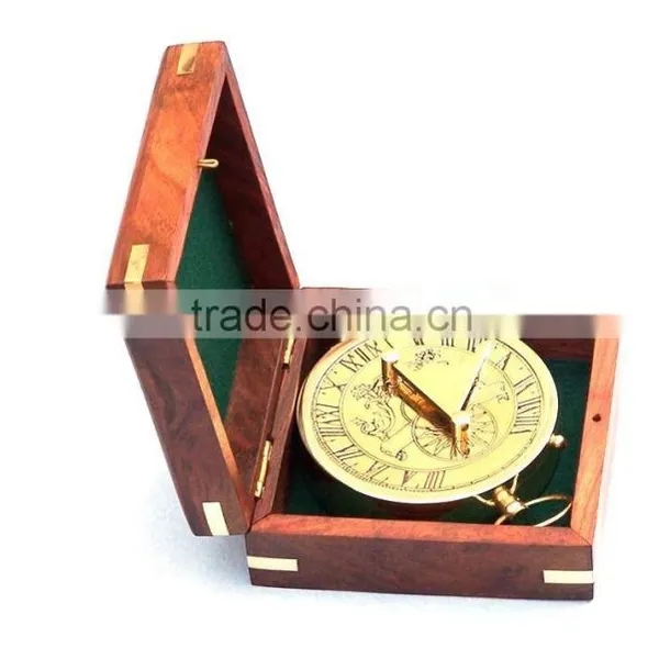 Nautical Solid Brass Admiral's Sundial Compass With Rosewood Box 13422 photo-6
