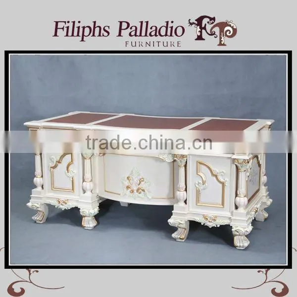 Classical Office Furniture - Solid Wood Hand Carved Leaf Gilding Home Writing Desk Quality Choice photo-3