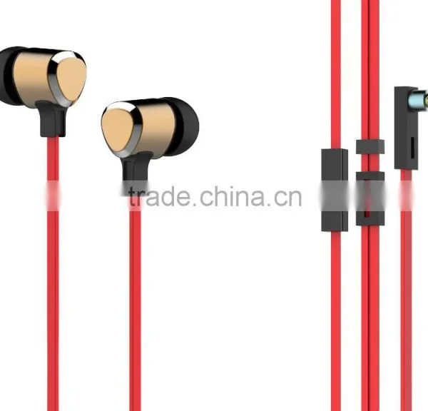 Stereo Flat Cable Earphones with mic for metallic earphone wth mic /mp3