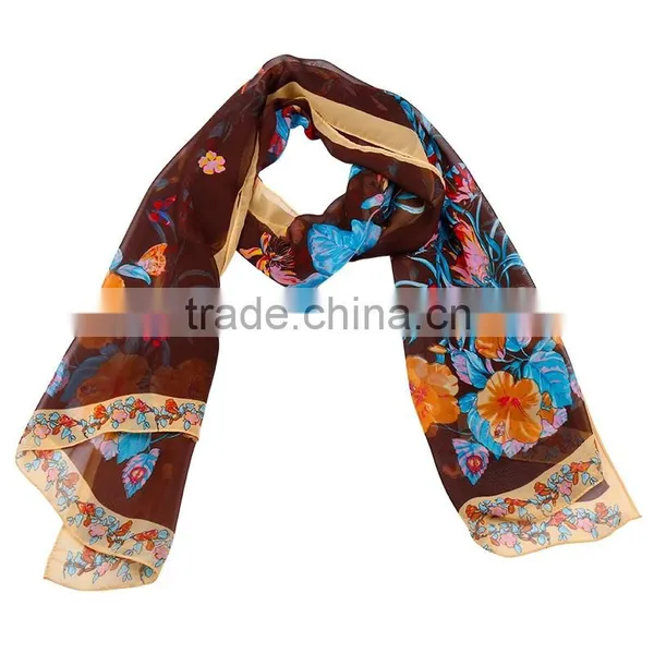 2015 Fashionable Hot Sale Butterfly and Flower Printing Chiffon Scarf for Whole Sale and