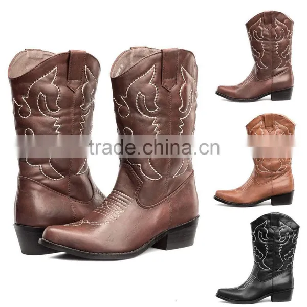 Black Tan Brown Cowgirl&cowboy Genuine Leather Western Boots Wholesale photo-2
