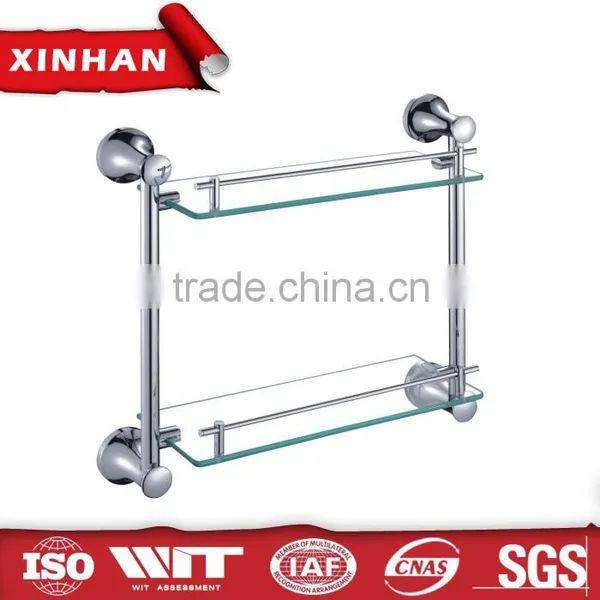 Dual Tier Glass Bathroom Corner Shelf Fashion Luxury Design
