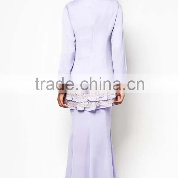Light Purple Black Scarf White Lace Elegant Women Muslim Dress photo-4