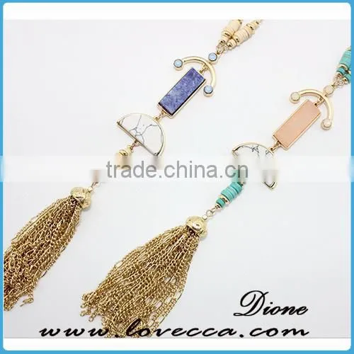 Wholesale Synthetic Gemstone Tassel Necklace With Long Gold Druzy Chain photo-2
