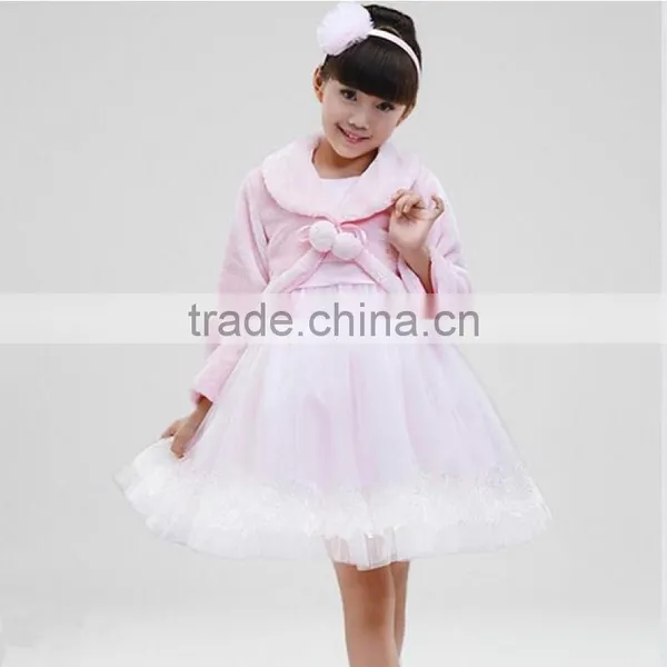 2016 Latest Girl Winter Frock Pink Cute Faux Fur Cape HSC9842 photo-2