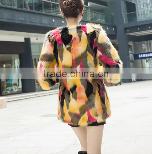 Multicolour Fashion Fox Fur 2014 Wool Overcoat Medium-long Fur Coat