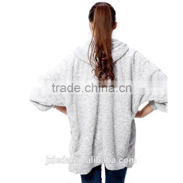 2016 Spring Fashion Oversized Fleece Cardigan Women Two-Tone Open Front Shrug Cardigan Polar Jacket With Hood And Pocket photo-2