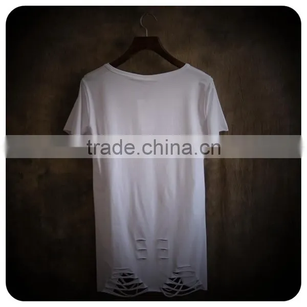 2017 Custom Wholesale Fashion High Quanlity Stretch Oversized Guangzhou Clothing Men's Ripped Longline t Shirt photo-3
