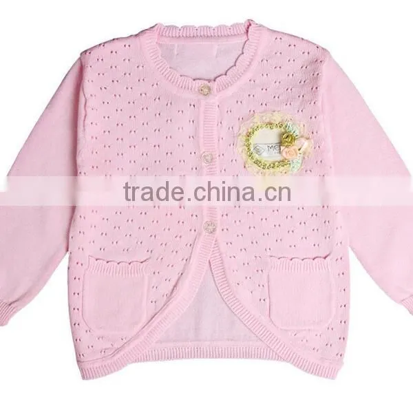 Stylish White Pink Purple Cotton Knitted Baby Girls Sweater Cardigan photo-2
