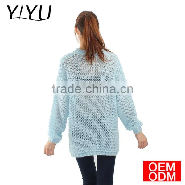 Oversized Plus Size Hand Knit Sweater Blue Loose Knit Women's Sweater photo-2
