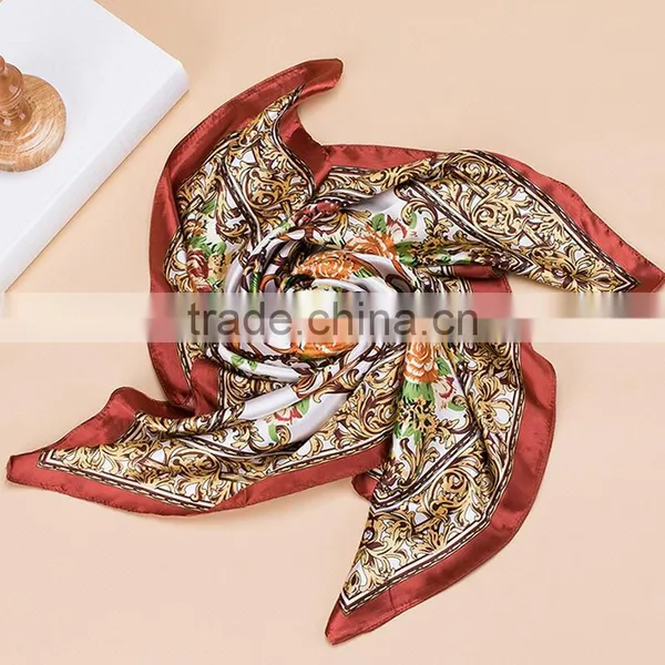 2017 Fashion Lady's Custom Digital Print Silk Satin Square Lady Scarf 90*90 photo-3